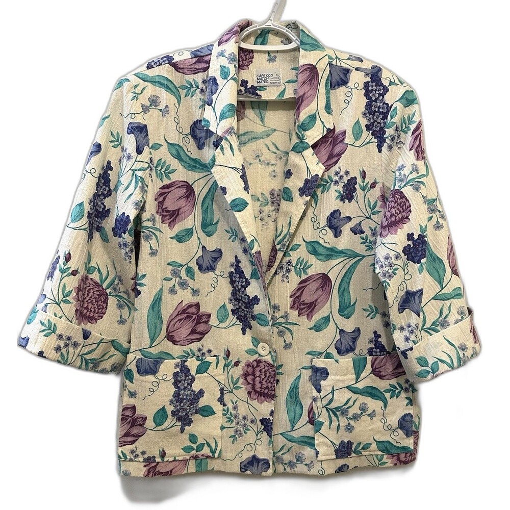 Vintage Cape Cod Match Mates Floral Cotton Blazer Jacket Women’s L Cottagecore